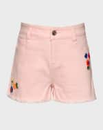 Image 4 of 6: Hannah Banana Girl's Denim Floral Embroidered Shorts, Size 7-14