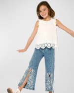 Image 1 of 4: Hannah Banana Girl's Ruffle Trim Eyelet Top, Size 7-14