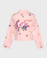 Image 3 of 4: Hannah Banana Girl's Floral Embroidered Denim Jacket, Size 7-14
