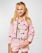 Image 1 of 4: Hannah Banana Girl's Floral Embroidered Denim Jacket, Size 7-14