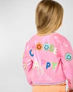 Image 2 of 6: Hannah Banana Girl's Smiley Patch Bomber Jacket, Size 7-14