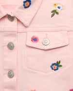 Image 4 of 6: Hannah Banana Girl's Floral Embroidered Denim Jacket, Size 4-6