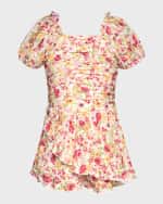 Image 2 of 3: Hannah Banana Girl's Floral-Print Smocked Romper, Size 8-14