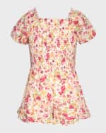 Image 3 of 3: Hannah Banana Girl's Floral-Print Smocked Romper, Size 8-14
