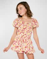 Image 1 of 3: Hannah Banana Girl's Floral-Print Smocked Romper, Size 8-14