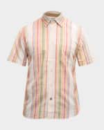 Image 1 of 6: Original Madras Trading Co. Men's Lax Striped Short-Sleeve Button-Front Shirt