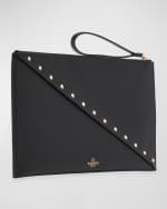 Image 4 of 6: Valentino Garavani Wispy Large Rockstud Leather Clutch Bag
