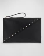 Image 1 of 6: Valentino Garavani Wispy Large Rockstud Leather Clutch Bag