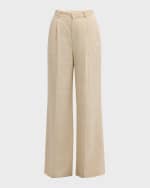 Image 1 of 6: Vanessa Bruno Cyrano Pleated High-Rise Cotton-Linen Pants