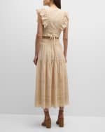 Image 3 of 7: Vanessa Bruno Aya Cropped Eyelet-Embroidered Ruffle Wrap Top