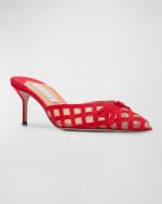 Image 4 of 5: Aquazzura Romance Grosgrain Check Mule Pumps