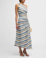 Image 5 of 6: A.L.C. Carolyn Stripe One-Shoulder Maxi Dress