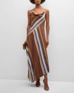 Image 2 of 6: A.L.C. Lauren Asymmetric Stripe Cowl-Neck Sleeveless Midi Dress