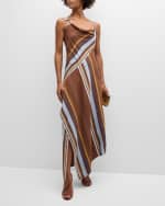 Image 5 of 6: A.L.C. Lauren Asymmetric Stripe Cowl-Neck Sleeveless Midi Dress