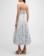 Image 3 of 6: Cinq a Sept Amelie Lace-Up Floral Midi Dress