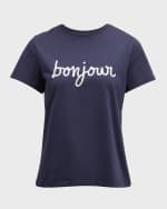 Image 1 of 6: Cinq a Sept Sequined Bonjour Short-Sleeve Cotton Tee