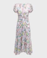 Image 1 of 6: Cinq a Sept Light Washed Floral Walker Tiered Sleeveless Mini Dress