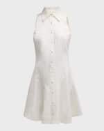 Image 1 of 6: Cinq a Sept Poppy Sleeveless Flared Mini Poplin Shirtdress
