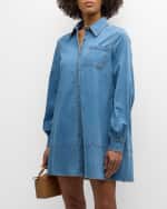 Image 5 of 6: Cinq a Sept Adette Long-Sleeve Mini Denim Shift Dress