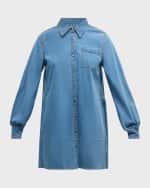 Image 1 of 6: Cinq a Sept Adette Long-Sleeve Mini Denim Shift Dress