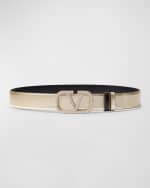Image 1 of 4: Valentino V-Logo Signature Reversible Crystal & Leather Belt