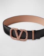 Image 4 of 5: Valentino V-Logo Signature Reversible Crystal & Leather Belt