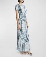 Image 7 of 7: Rabanne Draped-Print Short-Sleeve Top