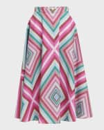 Image 1 of 6: Valentino Garavani Rhombus Print Popeline Midi Skirt