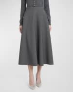 Image 2 of 6: Valentino Garavani V-Logo Solid Active Gabardine Midi Circle Skirt