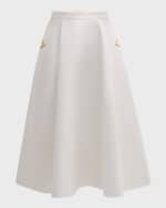 Image 1 of 6: Valentino Garavani V-Logo Pockets Splittable Gabardine Midi Skirt