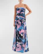 Image 2 of 5: REBECCA VALLANCE Francois Ruched Brushstroke-Print Gown