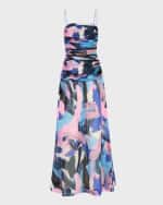 Image 1 of 5: REBECCA VALLANCE Francois Ruched Brushstroke-Print Gown