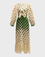 Image 1 of 6: Johanna Ortiz Pradera Geometric-Print Tie-Cutout Long-Sleeve Midi Dress