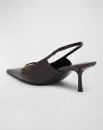 Image 3 of 6: Saint Laurent Hermione Leather Kitten Slingback Pumps