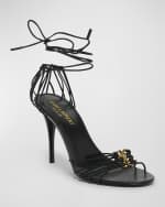 Image 5 of 6: Saint Laurent Jota Strappy YSL Ankle-Wrap Sandals