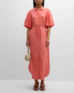 Image 2 of 6: Finley Madeline Blouson-Sleeve Linen Maxi Shirtdress