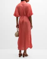 Image 3 of 6: Finley Madeline Blouson-Sleeve Linen Maxi Shirtdress