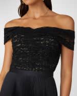 Image 3 of 3: Shoshanna Pleated Off-Shoulder Corded Lace Midi Dress