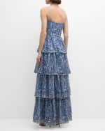 Image 3 of 6: Dress the Population Black Label Aubriella Ruffle Tiered Floral-Embroidered Gown