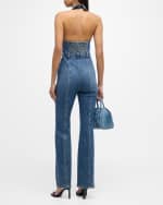 Image 3 of 6: Alice + Olivia Noemi Backless Halter Denim Jumpsuit