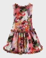 Image 5 of 5: Helena Girl's Ruffled Sleeveless Textural Floral Knit Dress, Size 2-6