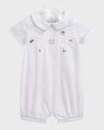 Image 1 of 3: Ralph Lauren Childrenswear Boy's Embroidered Broadcloth Pleated One-Piece Shortalls, Size 9M-24M