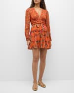 Image 2 of 6: Ulla Johnson Lya Floral Silk Tiered V-Neck Mini Dress