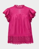 Image 1 of 6: Ulla Johnson Kassi Ruffle-Sleeve Embroidered Cotton Top