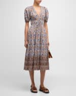 Image 5 of 6: Ulla Johnson Ilana Puff-Sleeve Midi Dress