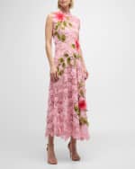 Image 5 of 6: Oscar de la Renta Hibiscus Embroidered Sleeveless Floral Guipure Lace Midi Dress