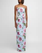 Image 5 of 6: Oscar de la Renta Poppies Print Faille Gown with Draped Train