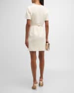 Image 3 of 6: Oscar de la Renta Short Sleeve 2 Pkt Button Front A Line Tweed Dress