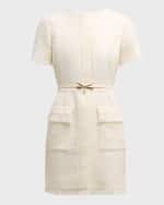 Image 1 of 6: Oscar de la Renta Short Sleeve 2 Pkt Button Front A Line Tweed Dress