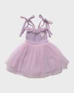 Image 1 of 3: Petite Hailey Girl's Smocked Tie-Shoulder Tulle Dress, Size 12M-10
